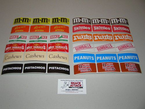 VENDSTAR 3000 VENDING MACHINE / (36) RECTANGULAR CANDY LABEL STICKERS-Free Ship!