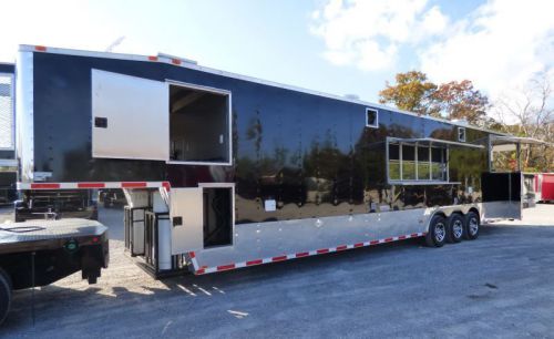 Concession Trailer Gooseneck Black 8.5 X 45 BBQ Smoker Event Catering Trailer