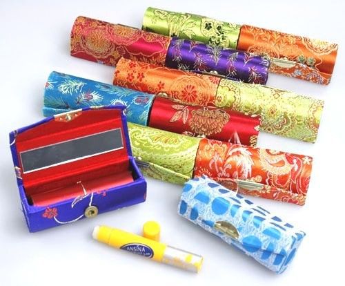 wholesale 10 pcs mixed colors small Embroider silk  LIPSTICK BOX