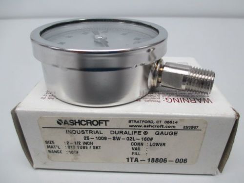 NEW ASHCROFT 25-1009-SW-02L-160# INDUSTRIAL DURALIFE PRESSURE GAUGE D252347