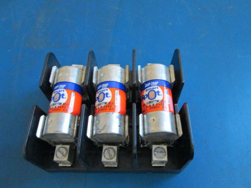 FERRAZ SHAWMUT 60606J FUSE BLOCK 600V 60A + 3 Amp Trap AJT50 50A Fuses