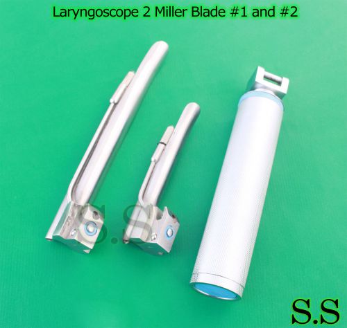 LARYNGOSCOPE MEDIUM HANDLE C + 2 MILLER BLADE #1 and #2 ENT ANESTHESIA SET