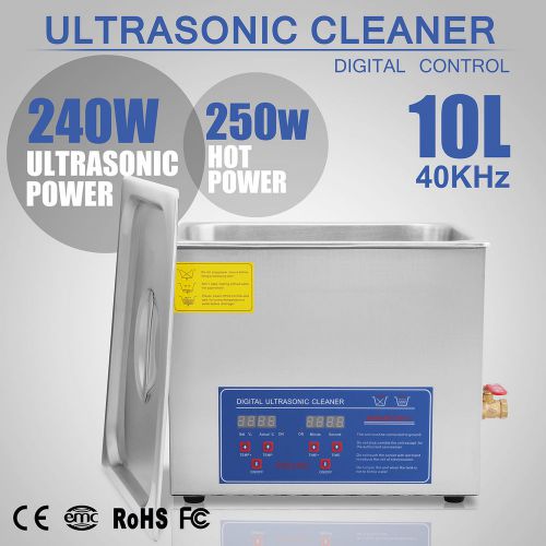 10L 10 L ULTRASONIC CLEANER SKIDPROOF FEET 490W DIGITAL BRUSHED TANK HOT PRODUCT