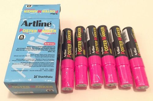 Lot of 6 Artline Poster Markers 6mm Round Tip,  Fluor. Pink