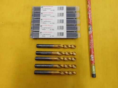 LOT of 5 NEW STRAIGHT SHANK DRILL BITS screw machine TITEX PLUS 9/32&#034; x 3&#034;