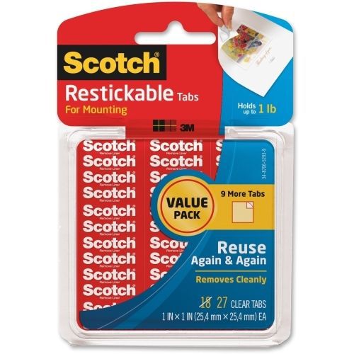 LOT OF 4 Scotch Restickable Tab - 1&#034; W x 1&#034; L  - 27 / Pack - MMMR100VPC