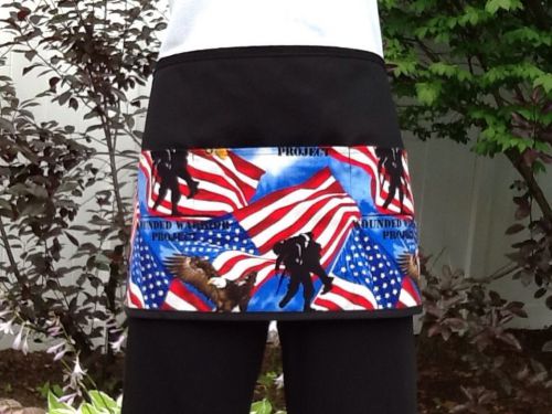 BLACK Patriotic/ Warriors 3 POCKET WAITRESS Half WAIST APRON BAR RESTAURANT