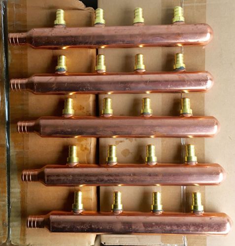 Lot of 5 pex copper manifold 4-port 1/2 branch - 3/4 inlet closed free shipping for sale