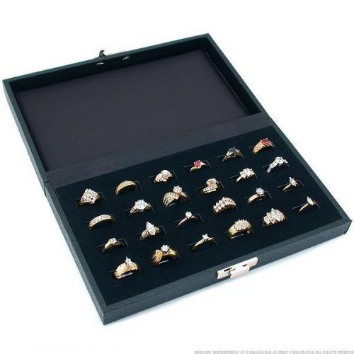 New 24 Wide Slot Black Ring Display &amp; Storage Box