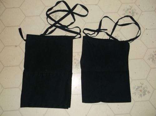 2 Black waist Aprons. 3 divided Pockets, (20&#034; x 14&#034;) waitress barmaid cashier,