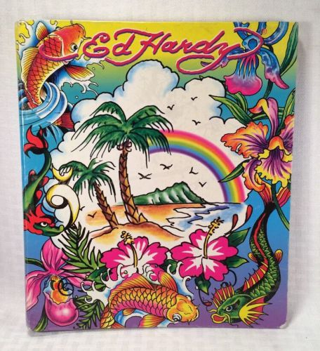 Lisa Frank Ed Hardy KOI Fish Palm Tree Paradise Rainbow Beach 3 Ring Binder