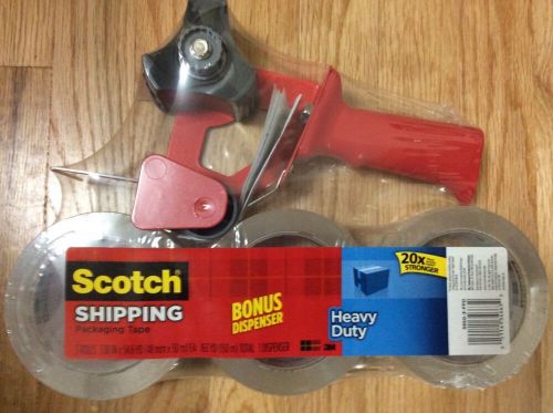 Heavy Duty 3M Scotch Clear Packing and Shipping Tape 3 Rolls with Dispenser