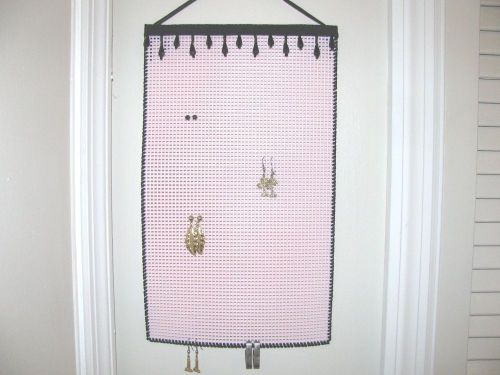 * Hanging Earring Holder LIGHT PINK with BLACK beads Longer