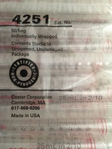 Bag Of 50 Corning 25ml Costar Stripette Serological Pipet Sterile Plugged 4251