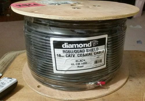 Diamond 1000ft RG6U/ QUAD SHIELD Coaxial CATV Black Satellite Antenna Cable TV