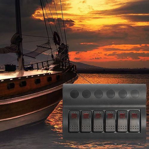 Sea Protective Boat Rocker Switch Panel 6 Gang Indicator Circuit Breaker