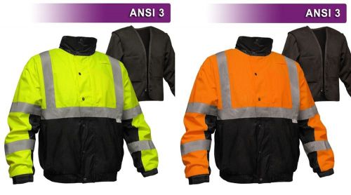 Reflective Apparel Safety Bomber Jacket Hi Viz Zip Out Liner VEA-412-ST ANSI 3