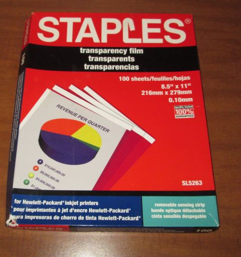 Staples transparency film for inkjet ink jet HP printer 8.5x11 65 sheets SL5263