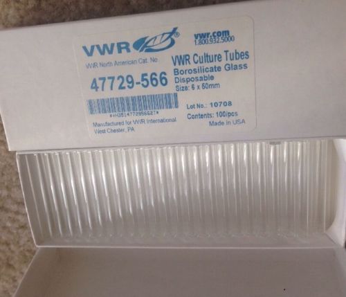 1 NEW VWR 6x 50mm 47729-566 DISPOSABLE BOROSILICATE GLASS CULTURE TUBES 100/BOX