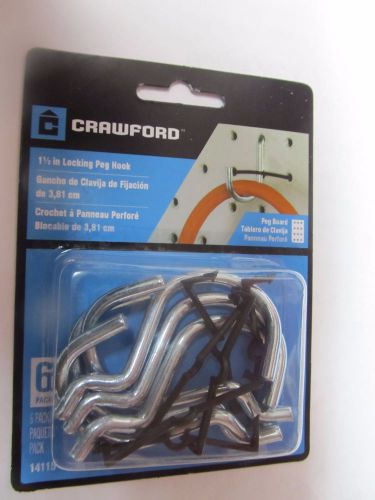 Crawford 1 1/2&#034; Locking Peg Hook Curved Hook Pack of 6 Pegboard #14115   NEW