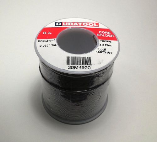 FLUX CORE SOLDER 1-LB SPOOL, Duratool 20M4920 RA300 .032 DIA Sn60/Pb40 3.3%