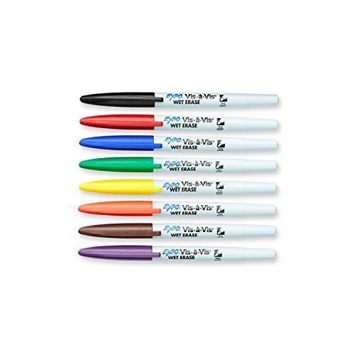 Expo Vis-A-Vis Wet-Erase Overhead Transparency Markers, Fine Point, 8-Pack Pouch