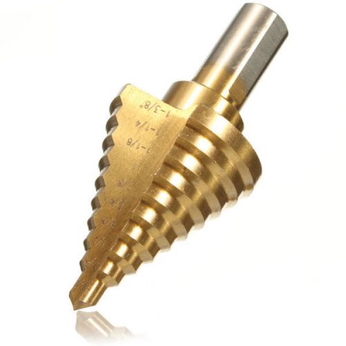 New 1/4 Inch to 1-3/8 Inch Round Shank Titanium Coated Step Drill Bit