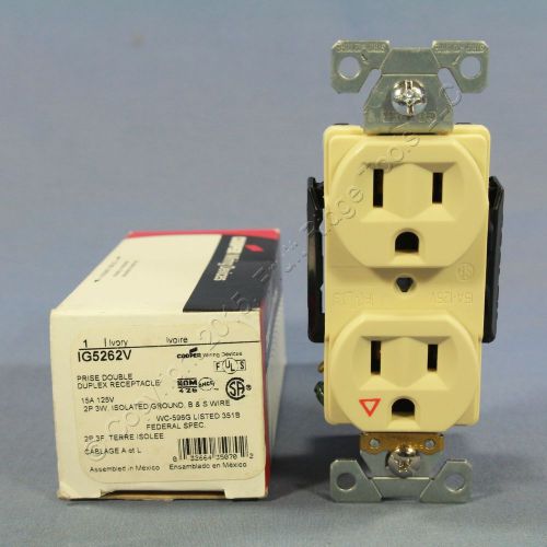 New Cooper Ivory ISOLATED GROUND Receptacle Duplex Outlet 5-15R 15A 125V IG5262V
