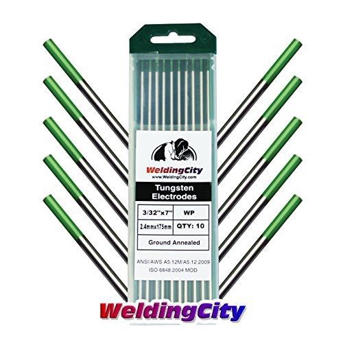 WeldingCity 10 TIG Welding Tungsten Electrodes Pure (Green) 3/32&#034;x7&#034; (10Pk Box)