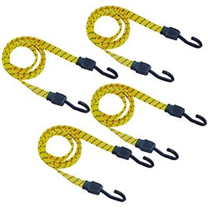 CARTMAN Ultra 48&#034; Black/Yellow Flat Bungee Cord, 4pk x 48&#034;