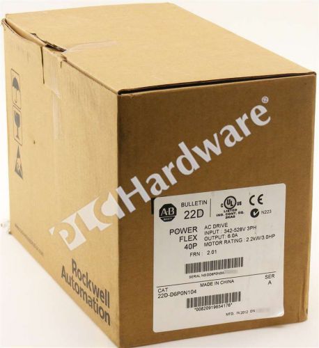 New sealed allen bradley 22d-d6p0n104 /a powerflex 40p ac drive 480v 3hp 6a 2012 for sale