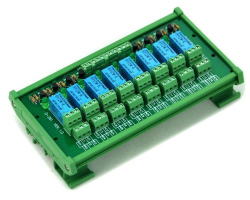 DIN Rail Mount 8 DPDT Signal Relay Interface Module, DC12V Version.