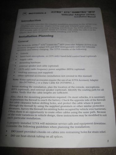 Motorola astro xts dimetra mtp vehicular adapter installation manual 68p81088c7a for sale