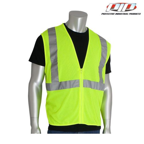 PIP 302-MVGZLY HI-VIS VEST - ANSI 107 Class 2 Value Lime Zipper Mesh Vest