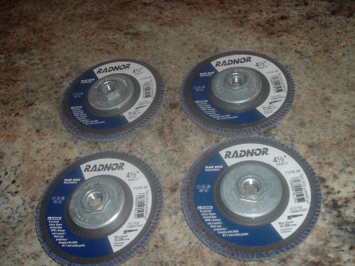 LOT OF 4 NEW RADNOR FLAP DISC 5/8&#034; x 4-1/2&#034; TYPE 29 STEEL &amp; METAL 80 GRIT