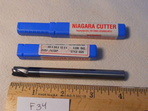 2 NEW NIAGARA CARBIDE ENDMILLS 3/8&#034; DIA 3/8&#034; SH. 5 FL .030 RAD. COATED F34