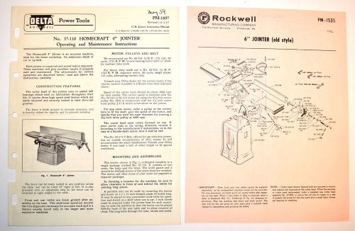 Delta rockwell 37-110 homecraft 4&#034; &amp; rockwell 6&#034; jointer instructions rr105 for sale