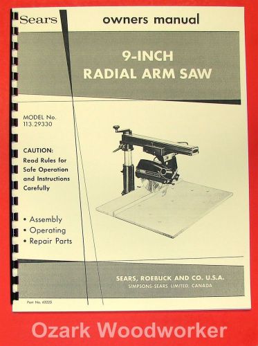 Craftsman 113.29330 9&#034; radial arm saw operator &amp; parts manual 0179 for sale