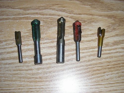 5 ROUTER BITS carpenter STRAIGHT BOTTOM BEARING TRIM BIT 1/4&#034;  1/2&#034; SHAFT