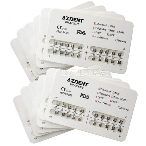 10 Packs Dental Orthodontic Bracket Brace Standard MBT Slot.022 with 3-4-5 Hooks