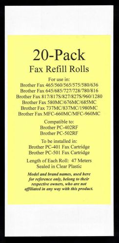 20-pack of pc-402rf fax film refill rolls for brother fax mfc-660mc &amp; mfc-960mc for sale