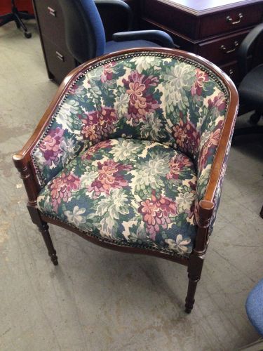 Barrel guest/side chair by kimball office furn w/ cherry color wood legs &amp; frame for sale