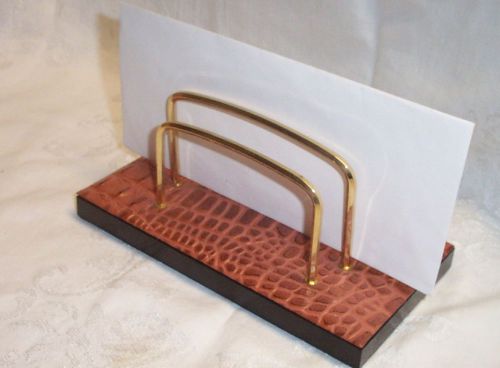 Leather Croc Embossed Desk Letter Rack New