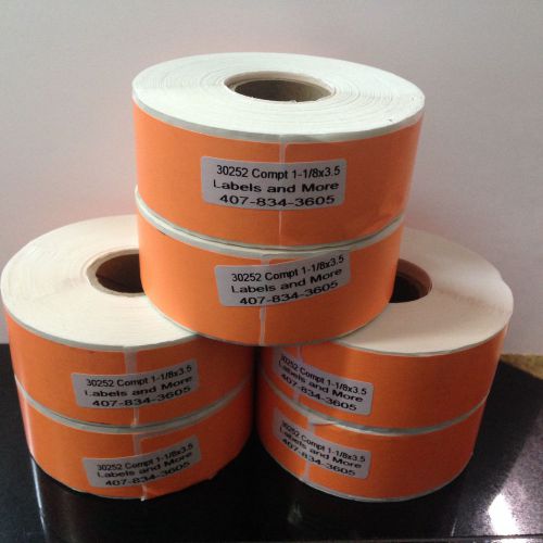 6 Rolls of ORANGE Dymo Compatible 30252 Address Labels, 355 Labels Per Roll