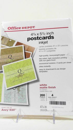 Office Depot 4.25&#034;x5.5&#034; Postcards 200 Inkjet Matte White Finish CHOP 3929z1