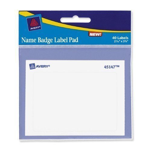 AVERY #45147 Name Badge Label Pad 2 7/16&#034; x 3 3/8&#034; 40 Labels - 4 Packs