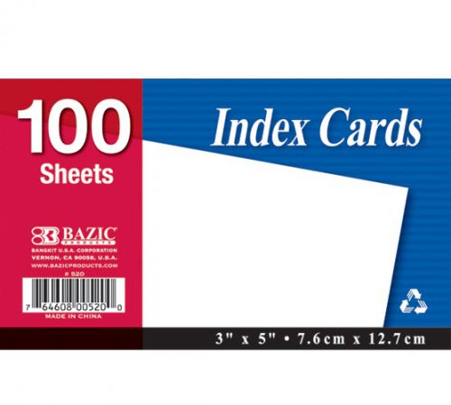 BAZIC 100 Ct. 3&#034; X 5&#034; Unruled White Index Card, Case of 36