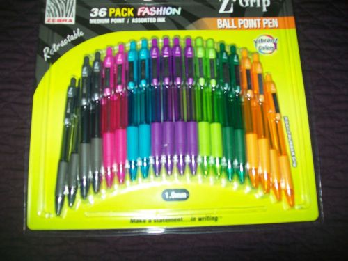 Nip zebra 36 pack fashion z-grip multi color ball point pens 1.0 mm med point for sale