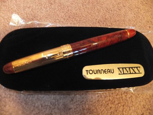 18K GOLD p TOURNEAU COGNAC MARBLE RESIN ROLLERBALL PEN W ORIGINAL CASE MSRP $299