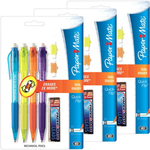 Papermate Quick Flip Mechanical Pencil .7MM #2 Dual Eraser 3-Packs 1808783